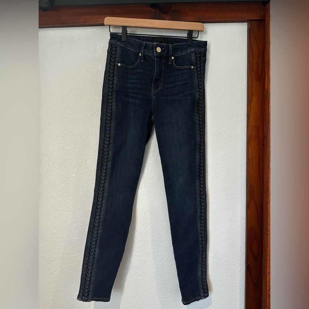 White House Black Market Dark Indigo Skinny Jeans with Side Braid Size 2